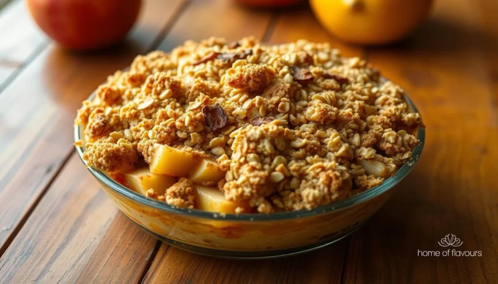 Sprinkling Crumbly Topping Over Apple Crisp