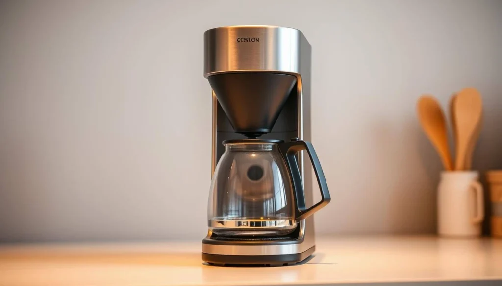 Single-serve small coffee maker in action