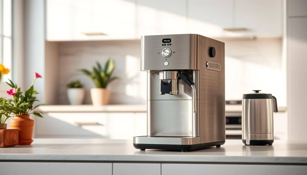 Fresh coffee dripping from a small machine
